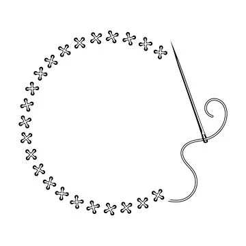 Needle and thread and stitched stitching around design Illustration