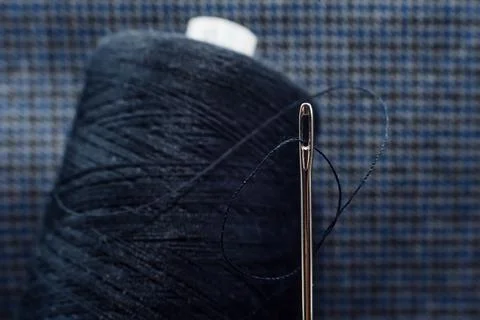 Needle and thread close-up. Macro Stock Photos