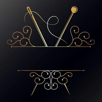 Needle and thread gold symbol signboard with pattern Stock Illustration