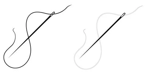Needle and thread icon, black and white version. Needle and thread icon, b... Stock Photos