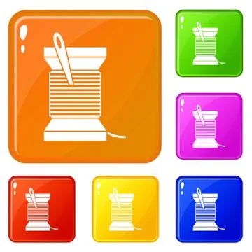 Needle and thread icons set vector color Illustrazione stock