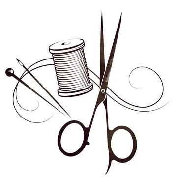 Needle and thread scissors for cutting and sewing Stock Illustration