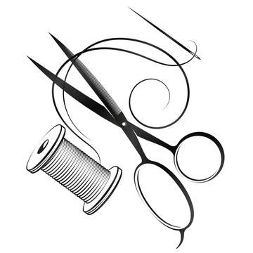 Needle and thread scissors for cutting and sewing Illustrazione stock