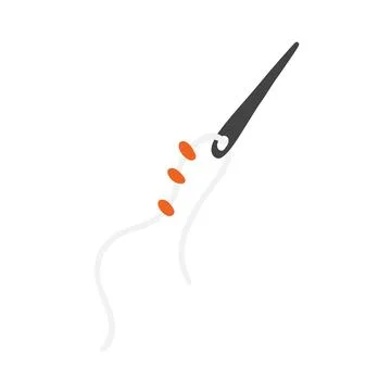 Needle with bead icon. Hand drawn flat illustration of needlework supply, sew Stock Illustration