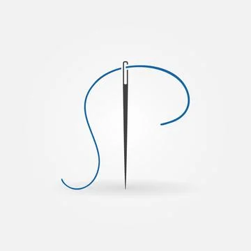 Needle with blue thread icon. Tailor vector concept minimal sign Illustrazione stock