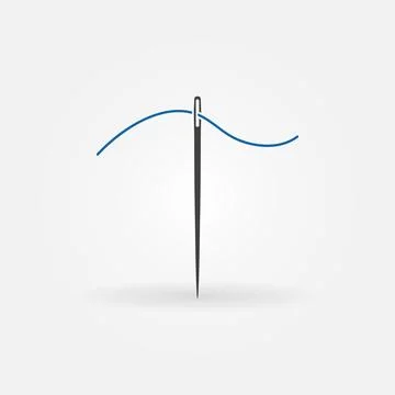 Needle with Blue Thread vector simple icon - Needlework sign Stock Illustration