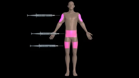 Needle injecting medication into body - Front view 스톡 동영상 107829128