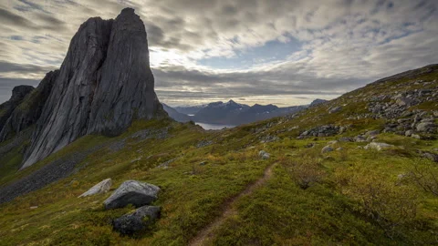 Needle mountain peak with hike path Stock Footage 250299044
