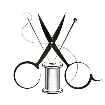 Needle with nick, scissors for sewing and cutting design 库存插图