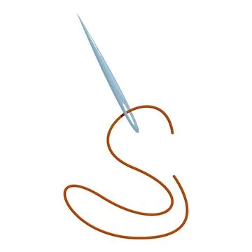 Needle passing through thread on white background Stock Illustration