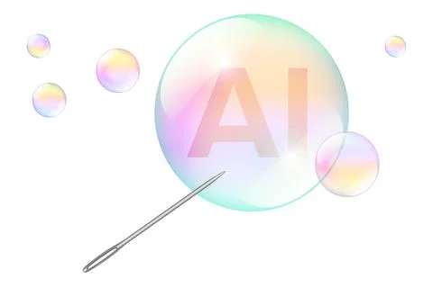 Needle puncturing AI bubble, a metaphor for a boom about to crash Stock-Illustration