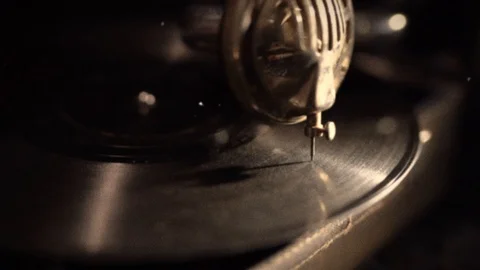 Needle is put on rotating disk. stylized in post-processing Stock-Footage 125139146