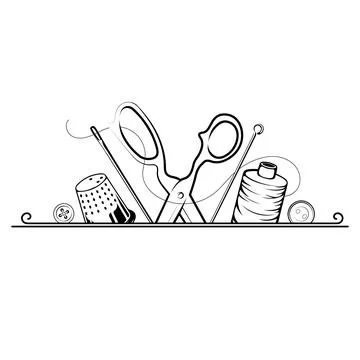 Needle, scissors and sewing accessories design sign frame Stock-Illustration