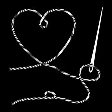 Needle Sewing with Heart of Threads Stock Illustration