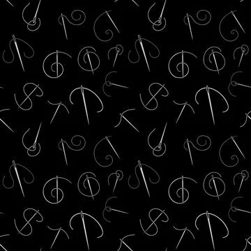 Needle for Sewing vector Tailoring dark seamless pattern Illustrazione stock