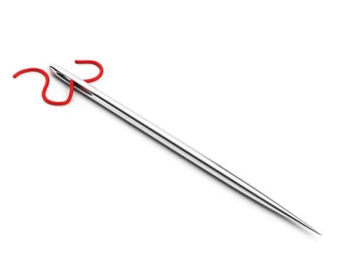 Needle for sewing on a white background close-up with red thread Stock Illustration