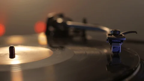 Needle Spinning On Vinyl Player Close UP Stock Footage 123586028