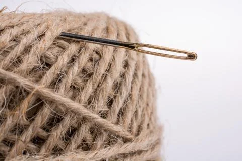 Needle on spools of thread isolated on white background 스톡 사진