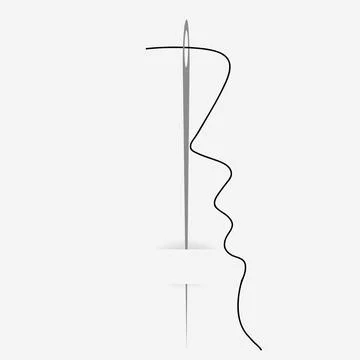 Needle with thin thread stuck in the fabric Stock Illustration