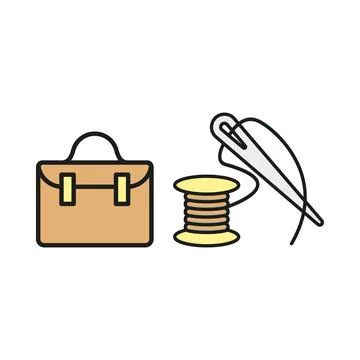 Needle thread and briefcase set tailor and fashion icon Stock Illustration