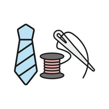 Needle thread and tie set tailor and fashion icon Illustrazione stock