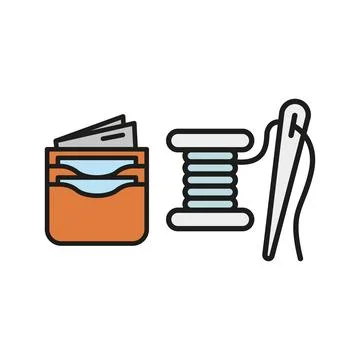 Needle thread and wallet set tailor and fashion icon Illustrazione stock