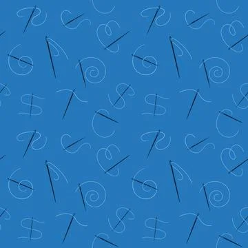 Needle with Thread blue seamless pattern. Needlework vector background Stock Illustration