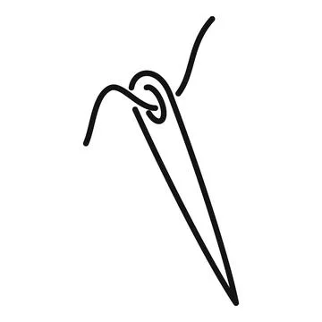 Needle with thread passing through eye minimalist line art icon Stock Illustration