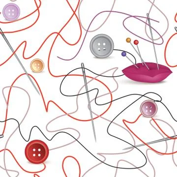Needle, thread seamless pattern. Sewing seamless background. Stock Illustration