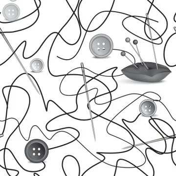 Needle, thread seamless pattern. Sewing seamless background. Stock Illustration