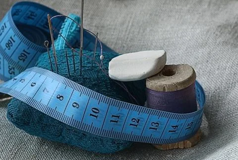 Needle thread sewing centimeter all Stock Photos