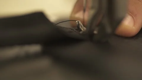 Needle with thread of sewing machine sew leather Stock Footage 266130598