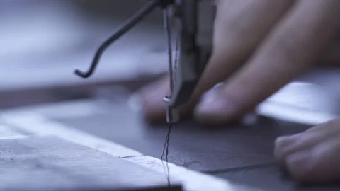 Needle with thread of sewing machine sew leather Stock Footage 266142945