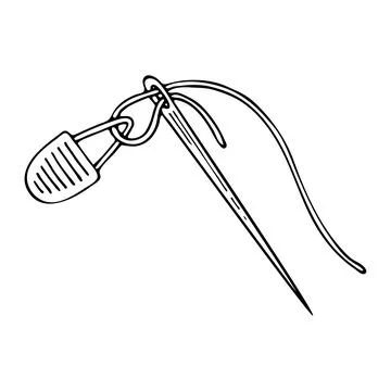 Needle threader line art. Threading through hole sewing needle. Tool tailor d Stock Illustration