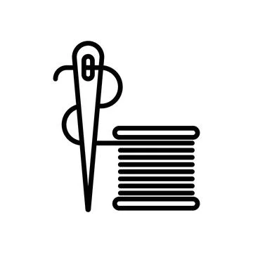 Needle, threads icon linear logo mark in black and white Stock Illustration
