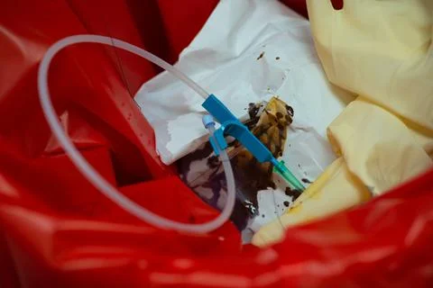 Needle on the trash in operating room Stock Photos