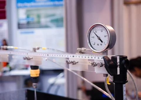 Needle valve meter Inside is a liquid gauge, used in industrial applications. 库存照片