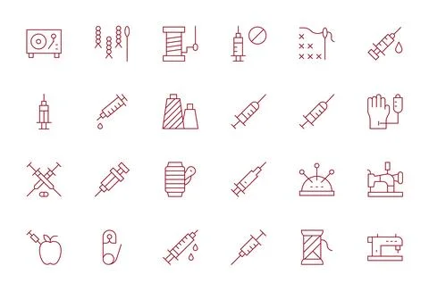 Needle Vector Icon Collection with 24 Retina Ready Thin Line Designs Stock Illustration