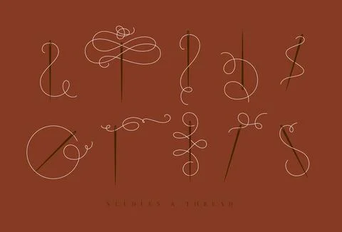 Needles and thread collection terracotta Stock Illustration