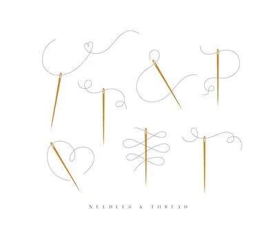 Needles and threads collection white Stock Illustration