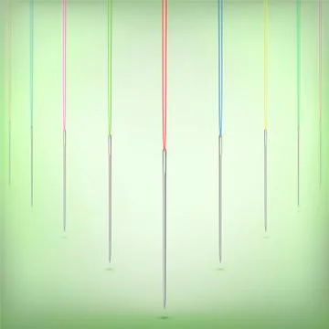 Needles Hanging on Color Thread. Stock Illustration