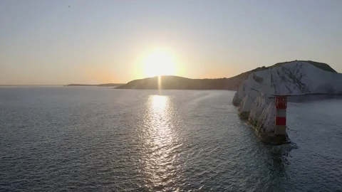 The Needles Lighthouse Isle of Wight by drone at dawn 스톡 동영상 229934564