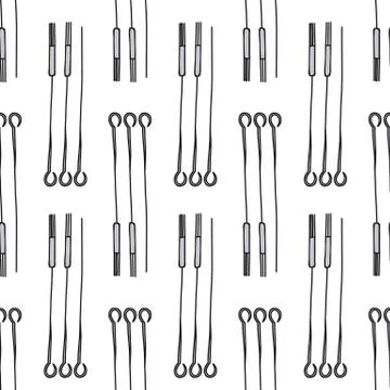 Needles for tattoos seamless doodle pattern, vector illustration Stock Illustration