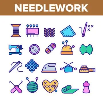 Needlework Collection Elements Icons Color Set Vector 스톡 일러스트