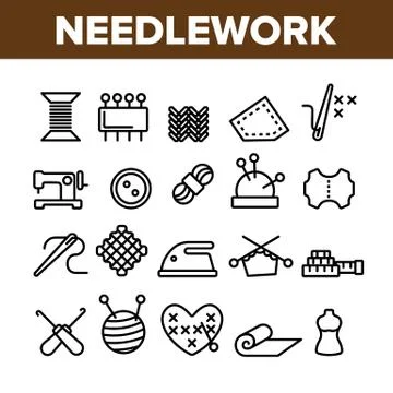 Needlework Collection Elements Icons Set Vector 스톡 일러스트