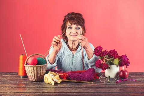 Needlework, knitting hobby. Stock Photos