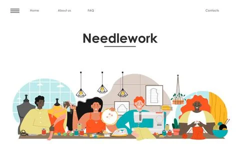 Needlework master online service vector landing page 库存插图