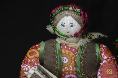 Needlework, original toys in the form of amusing dolls Stock Photos