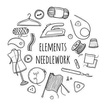 Needlework sewing knitting a large set of black and white elements in the for Illustrazione stock