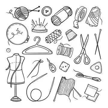 Needlework sewing knitting a large set of Hand made elements Vector illustrat Stock Illustration